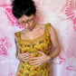 00s Betsey Johnson Milkmaid Mustard Floral Maxi Dress