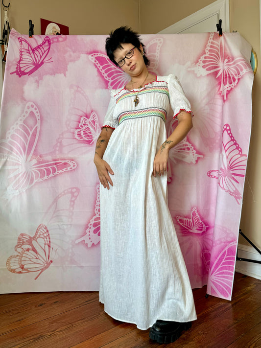 70s Cotton Gauze Peasant Maxi Dress