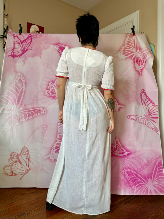 70s Cotton Gauze Peasant Maxi Dress