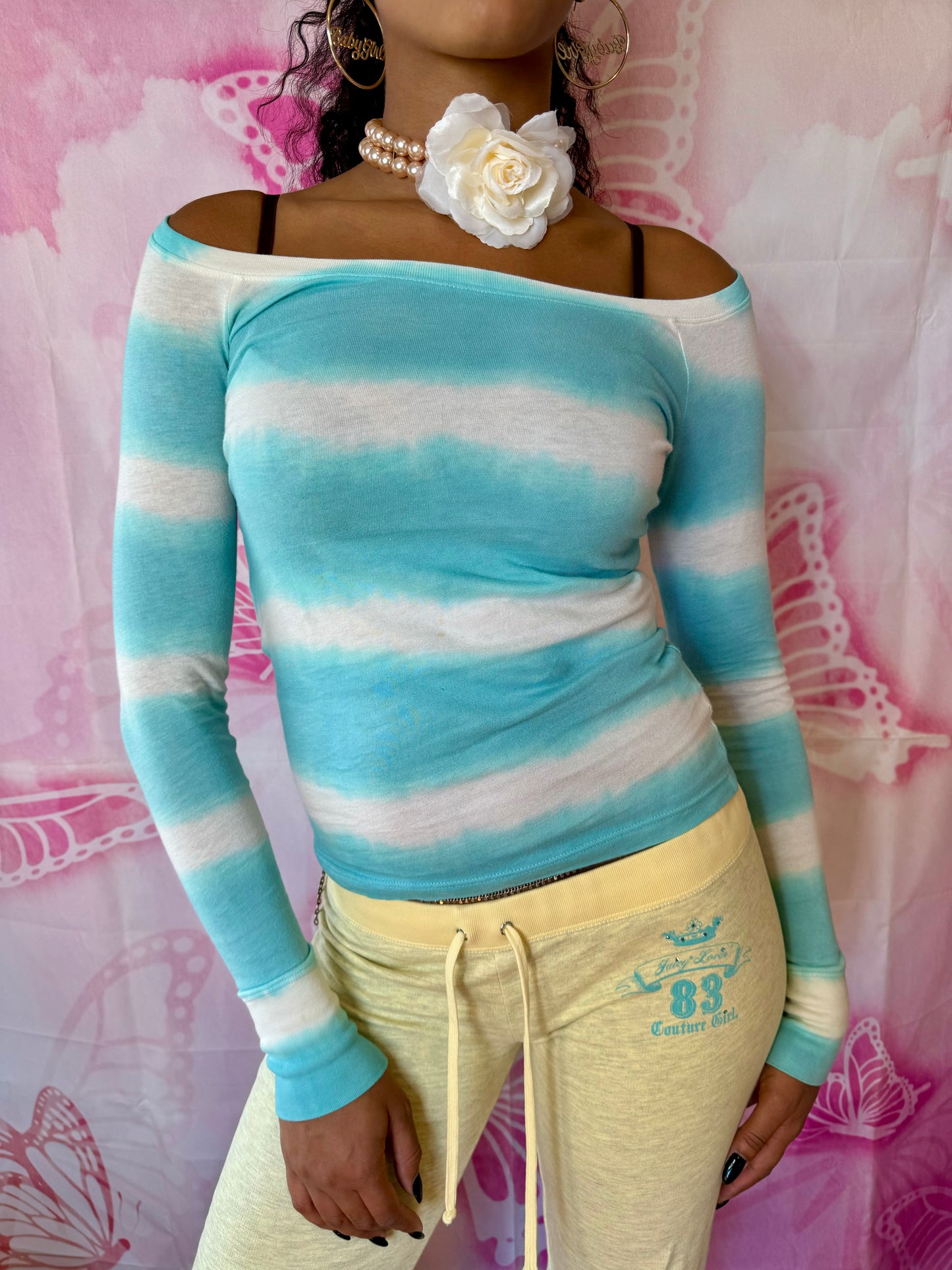 Y2K Juicy Couture Pam & Gela Era Tie Dye Boatneck Longsleeve Tee