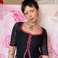 00s Betsey Johnson Mesh Rosette Lace Button Cardigan