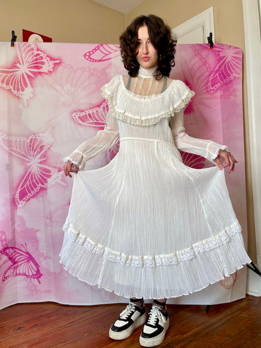 70s Gunne Sax by Jessica Cotton Gauze Peasant Dress