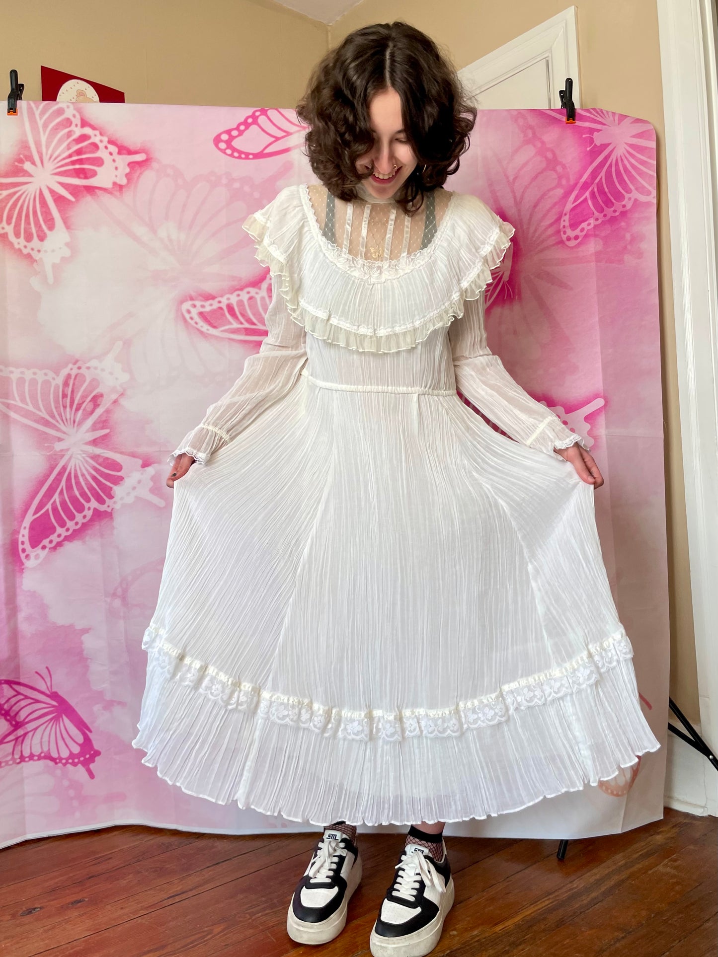 70s Gunne Sax by Jessica Cotton Gauze Peasant Dress