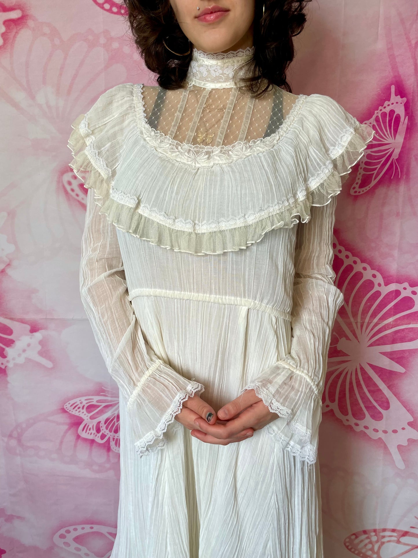 70s Gunne Sax by Jessica Cotton Gauze Peasant Dress