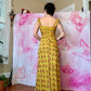 00s Betsey Johnson Milkmaid Mustard Floral Maxi Dress