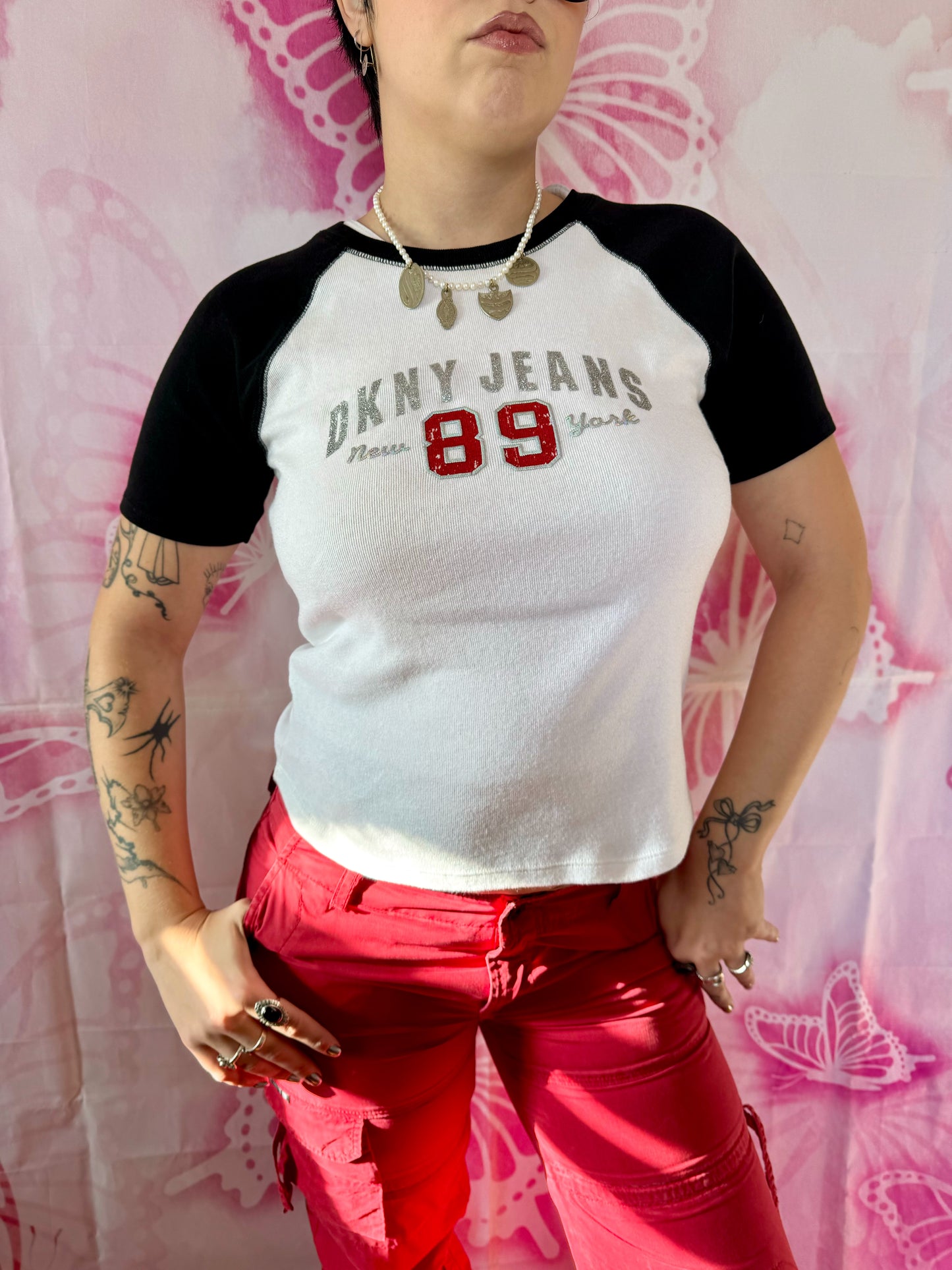 Y2K DKNY Jeans Logo Baseball Baby Tee