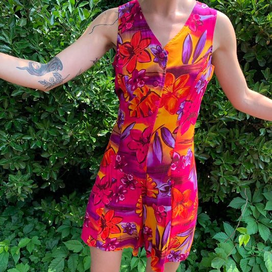 90s Neon Floral Romper