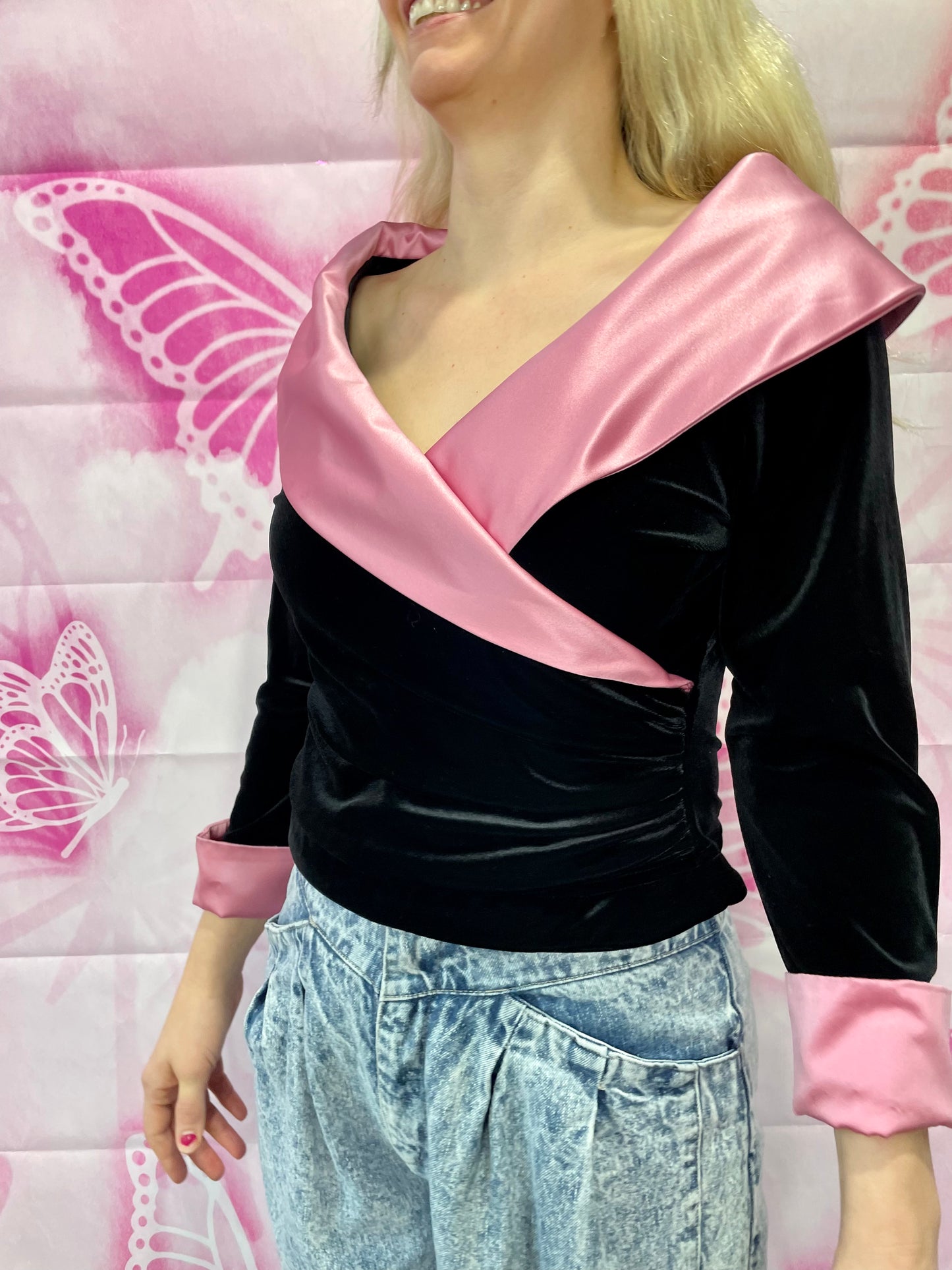 90s Velvet Avant-Garde Pretty in Pink Top