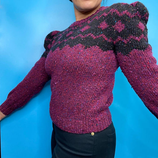 80s Hand Knitted Puff Shoulder Sweater