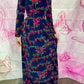 70s Neon Floral Velvet Maxi Dress