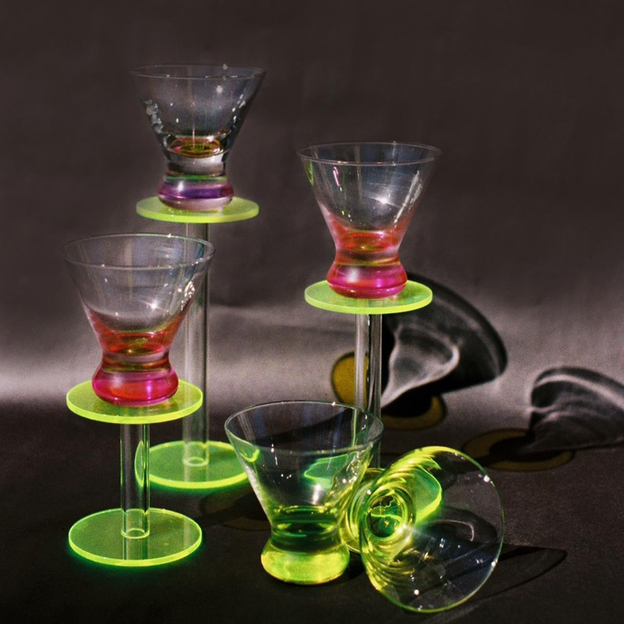 Y2K Set of 3 Neon Pink Martini Glasses