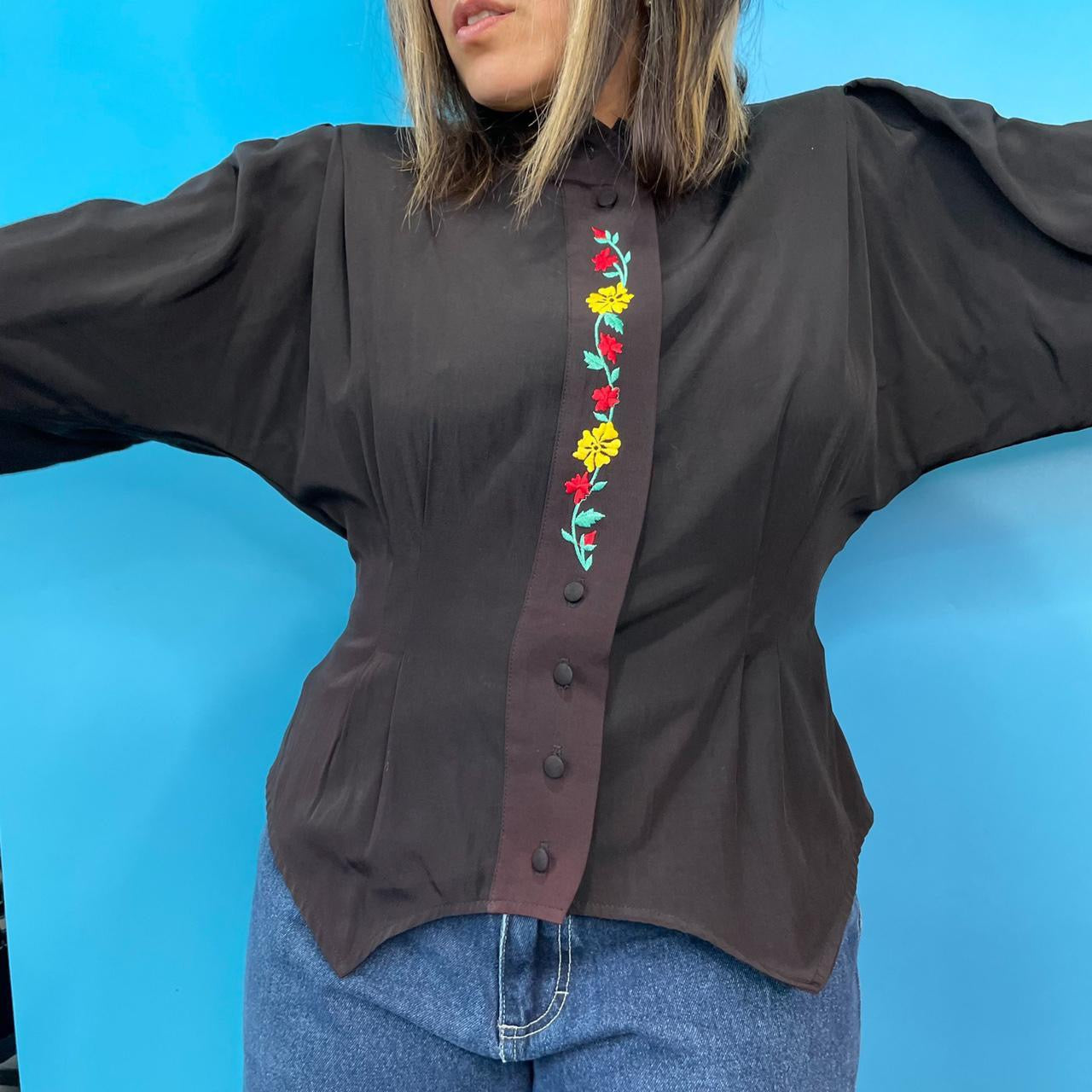 90s Deadstock Blouse with Embroidered Placket