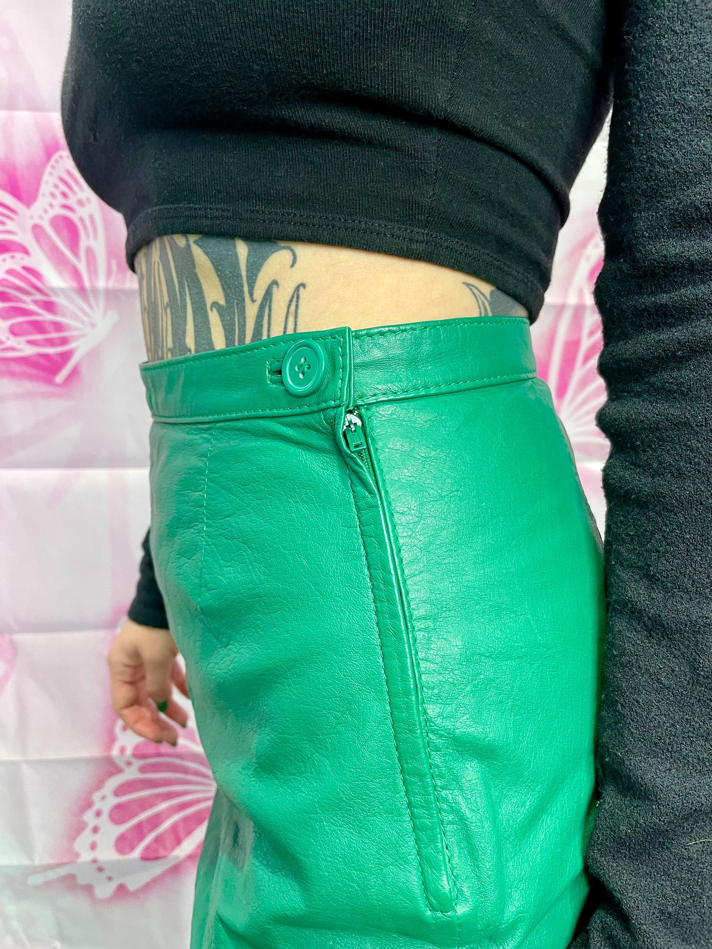 90s Emerald Leather Pencil Skirt