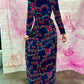 70s Neon Floral Velvet Maxi Dress