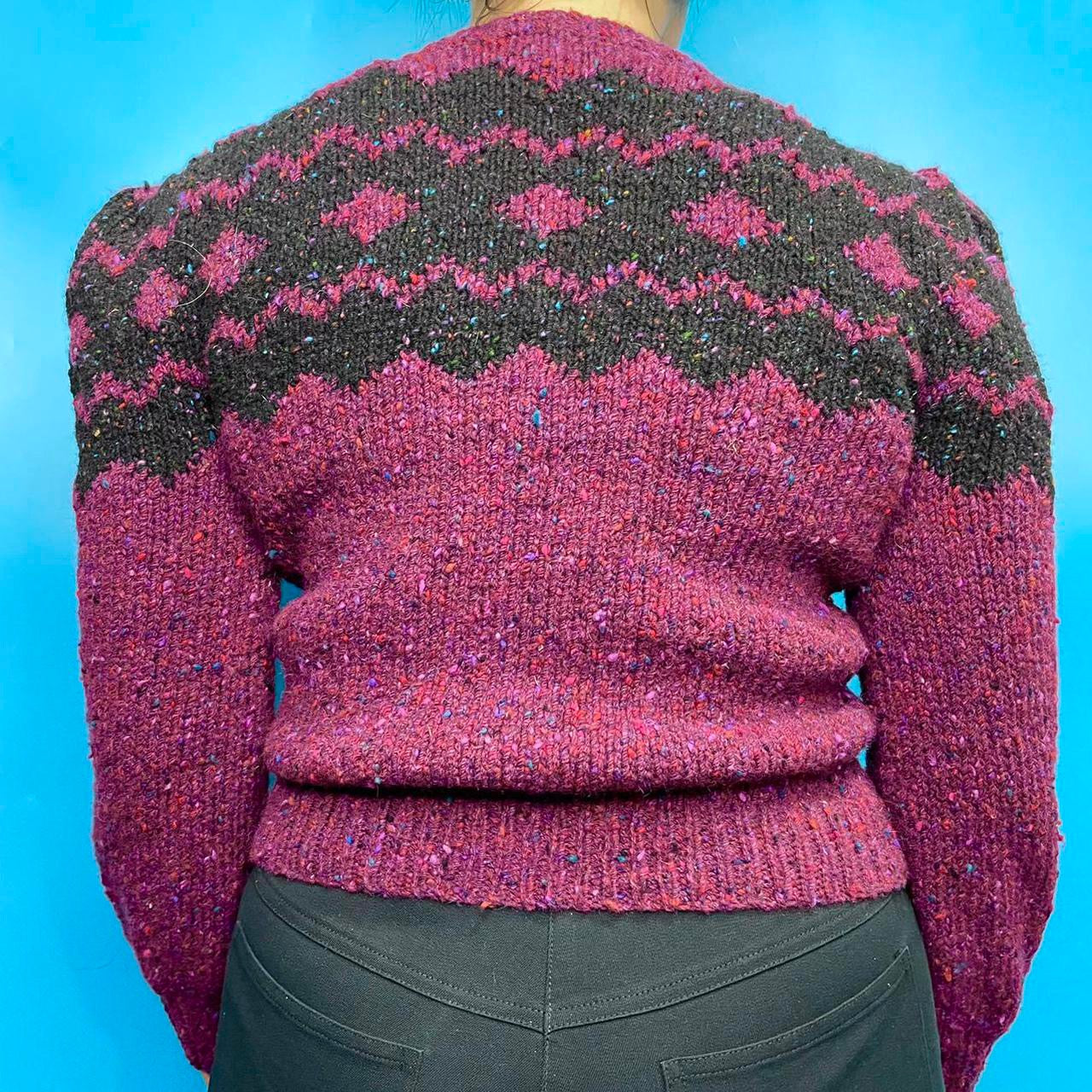 80s Hand Knitted Puff Shoulder Sweater