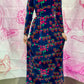 70s Neon Floral Velvet Maxi Dress